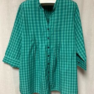 Women’s blouse top teal checks breathable 3XL